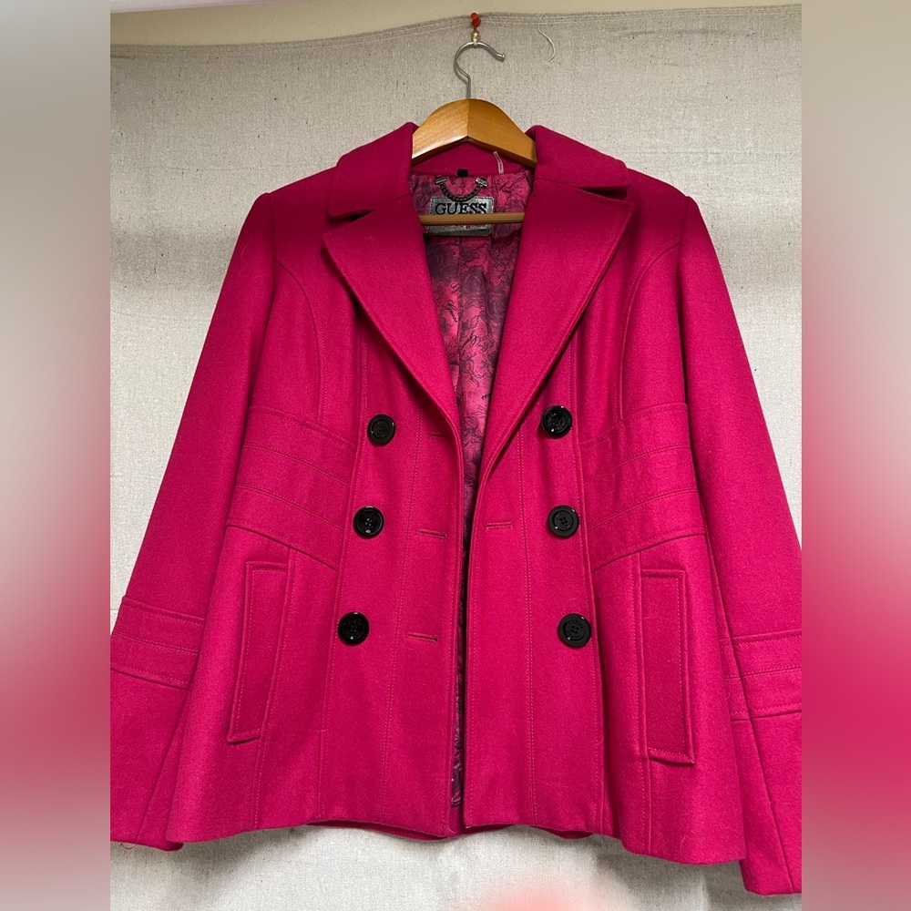 GUESS Los Angeles 1981 pink pea coat, medium